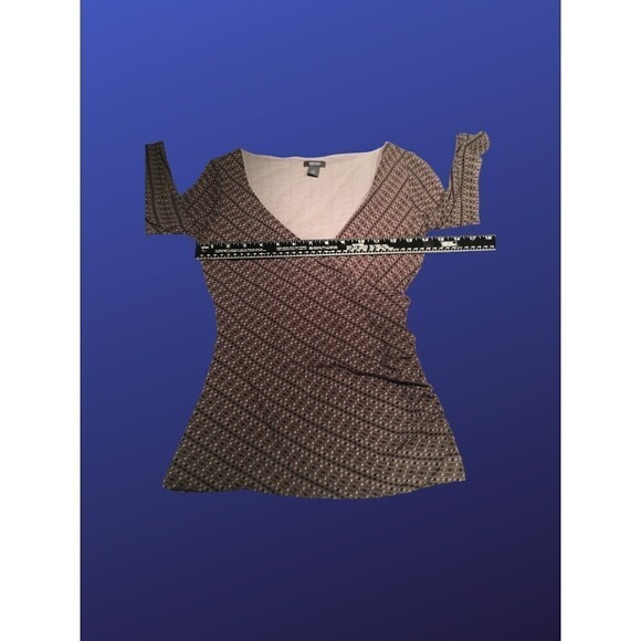 KENNETH COLE REACTION Surplice Wrap Top, BROWN MULTICOLOR, Women’s Size XS, EUC - Picture 4 of 8